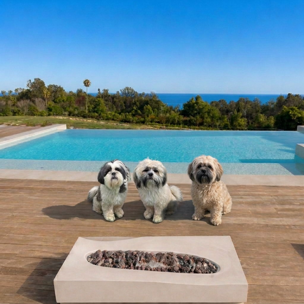 Khaos, Clio and Pax at the pool